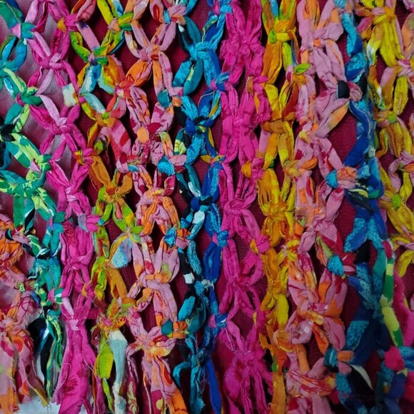 Sandy Starkman Jacket Size Small Women Pink Knotted Weave Fringe Boho India - Picture 5 of 12